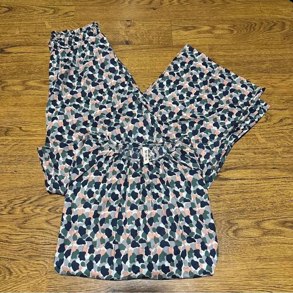 Mirth Patterned Pajama Set Top Pants size small light cotton short sleeve